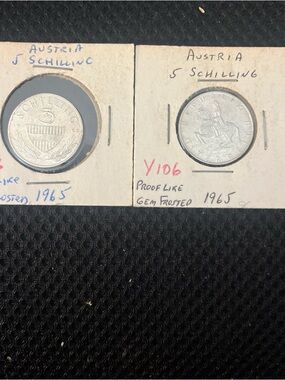 Lot of 2 1965 Austria 5 Schilling Coins Proof like Gem frosted (MM00299)